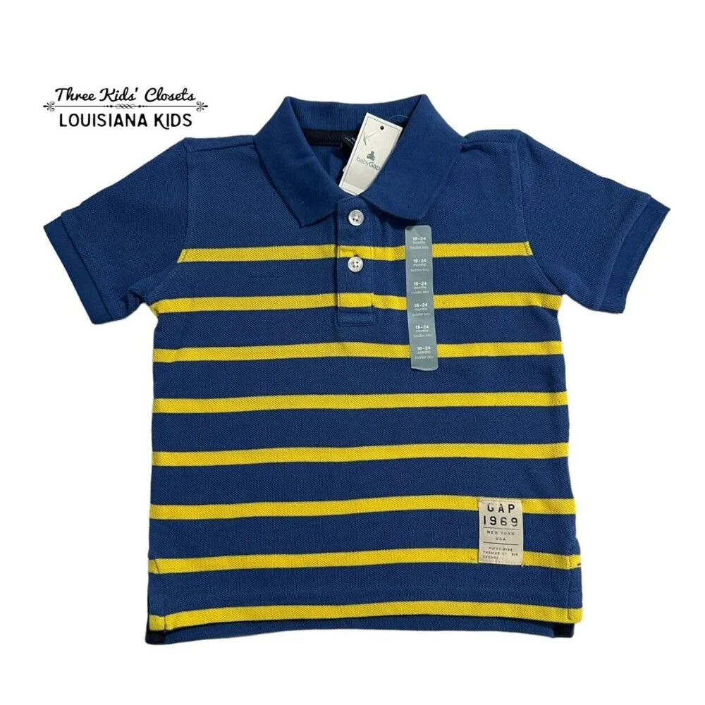 NEW Baby Gap 18-24m Blue & Yellow Striped Polo Shirt